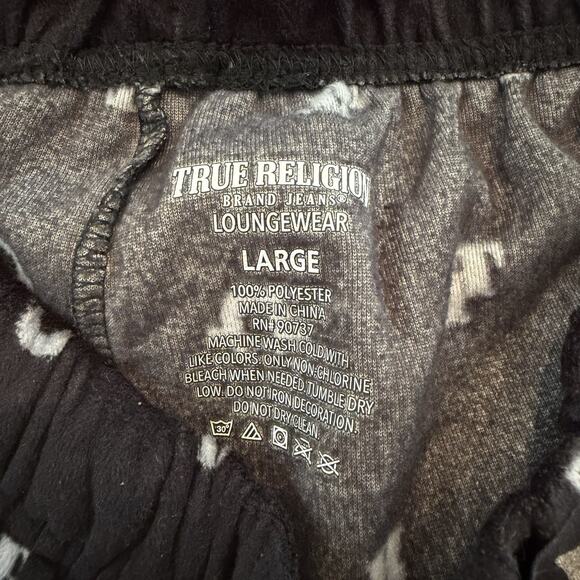 True Religion Men’s Loungewear Minky Fleece Pants Black Allover Logo Size L - Picture 3 of 4